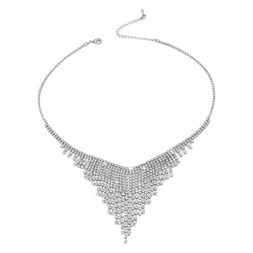 Halskette mit Strassquasten, Halskette mit Strassquasten | Lange Halskette mit Quasten und Strasssteinen – zarte Silberkette mit Quasten und Strass von Genérico