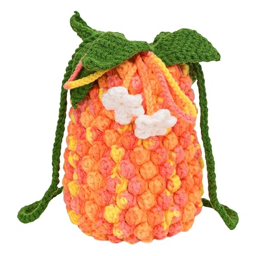 Handtasche in Ananasform – Geldbörse in Fruchtform für Damen | Taschen mit Häkelkordel, gewebte Schultertasche mit Ananas-Farbverlauf, elegante handgewebte Tasche für Handy, Orange, Consulte la von Genérico