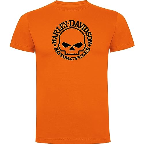 Harley Davidson Logo T-Shirt für Herren, 100 % Baumwolle, orange, L von Genérico