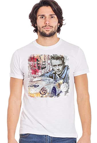 James Dean 1 The Legend Schauspieler Auto Art. 11002-1 T-Shirt Urban Men Herren 100% Baumwolle BS, weiß, Small von Generico