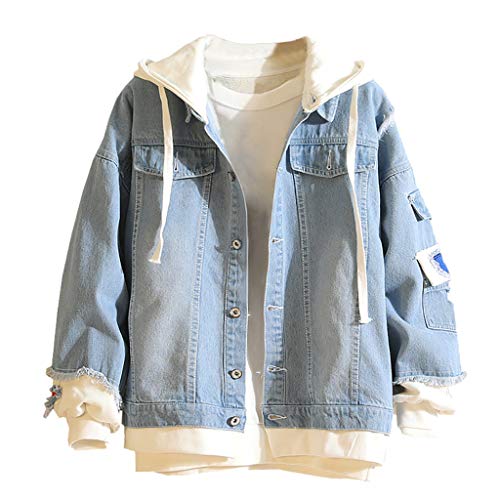 Jeansjacke für Herren, große Größe, mit Kapuze für Frühling und Herbst, Stretch-Tops, Gothic, einfarbig, Kapuze, Outwear, Sportjacke, leicht, hellblau, XXL Jeansjacke für Herren, große Größe, mit Kapuze für Frühling und Herbst, Stretch-Tops, Gothic, einfarbig, Kapuze, Outwear, Sportjacke, leicht, hellblau, XXL von Genérico