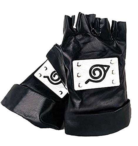 Kakashi Hatake Handschuhe mit Metallplatte, Schwarz , Adulto palmo max 22 Cm von Generico