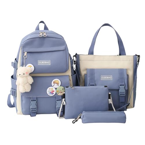Kinderrucksack-Set - Set mit 4 Tragetaschen für Kinder | Rucksack für Mädchen | Kinderrucksäcke | Süßes Schulrucksack-Set mit Tasche | Schulrucksack mit Aufbewahrung, blau, Consulte la descripción von Genérico