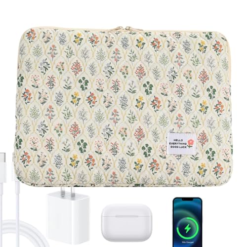 Laptop-Hülle – niedliche 35,6 cm (14 Zoll) Tragetasche, Mehrzweck-Schutzhülle, Organizer-Tasche für den Innen- und Außenbereich, Laptop-Transporteur, grüne Blumen, Consulte la descripción von Genérico