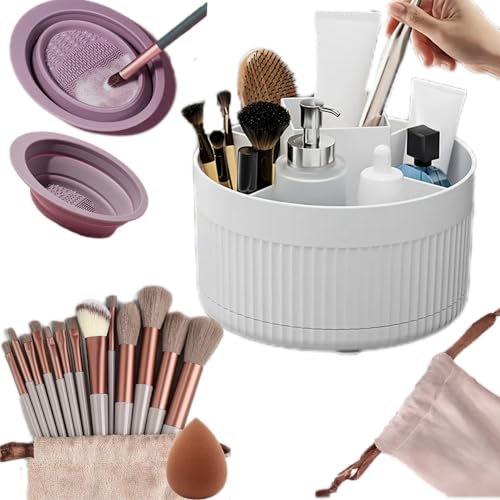 Make-up-Organizer, um 360 Grad drehbar, Make-up-Pinsel-Set, 13-teilig, Make-up-Schwamm, Make-up-Etui, mit Make-up-Pinselreiniger im Lieferumfang enthalten. von Genérico