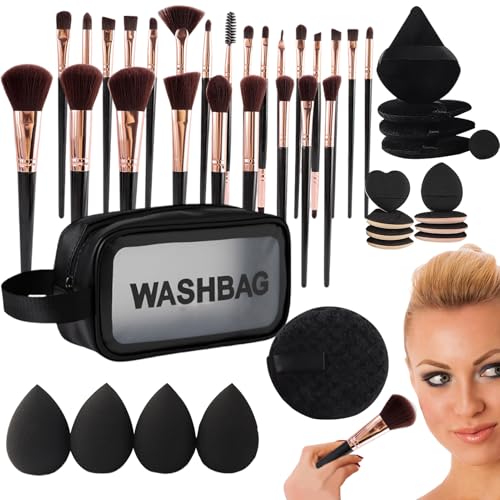 Make-up-Pinsel-Set für Reisen, komplettes Make-up-Pinsel-Set mit Kosmetik-Werkzeugen für schwarze Frauen, Augenschwämme, Grundierungsapplikator und Concealer und Puderpuff von Genérico
