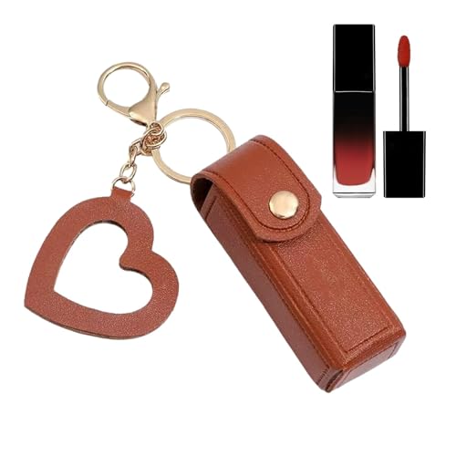 Mini-Lippenstift-Organizer, Reise-Kosmetik, Reise-Lippenstift-Contipeer, elegantes Etui aus PU-Leder mit Herzanhänger, Organizer, Kaffee, Consulte la descripción, Siehe Beschreibung von Genérico