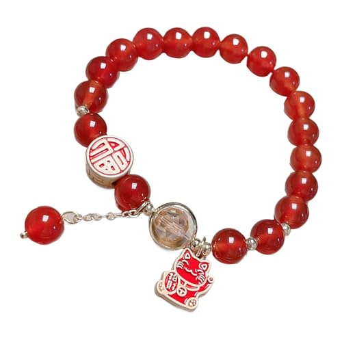 Neujahrsarmband – Armband | rotes Perlenarmband | Achat Jahr der Schlange | Armband aus rotem Achat | handgefertigte Perlenarmbänder | Glücksarmbänder | Schmuck des Jahres, Consulte la von Genérico