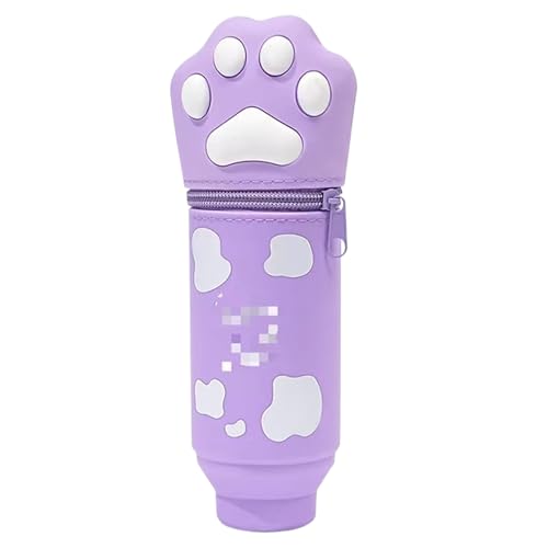 Pop-Stiftetui | niedlicher Katzenhalter mit Cartoon-Motiv | Schreibwarenbox für Katzenpfoten, Silikonbox mit Silikonstift, Violett, Consulte la descripción, Siehe Beschreibung von Genérico
