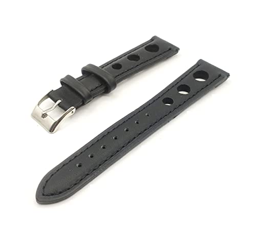 Racing Rally Armband mit Löchern aus echtem Leder 18 19 20 21 22 mm Schwarz Braun Größe und Farben wählbar Schnellverschluss, Schwarz , 22mm, Armband von Generico