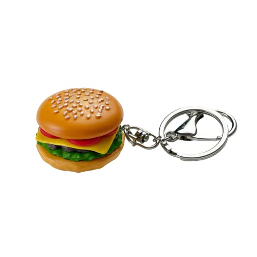 Realistischer Hamburger Schlüsselanhänger,Hamburger Schlüsselanhänger mit Salat, Tomate, Fleisch, Käse und Brot,Schlüsselanhänger für Hambuscherger oder Fast Food Liebhaber, silber, XL von Genérico