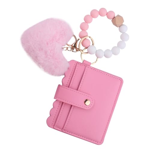 Schlüsselanhänger für Armband, Schlüsselanhänger aus Silikon, Schlüsselanhänger mit Kartenhalter aus Plüsch – niedliche Schlüsselanhänger mit Perlen für die Handtasche für Studenten, A, Hot Pink Schlüsselanhänger für Armband, Schlüsselanhänger aus Silikon, Schlüsselanhänger mit Kartenhalter aus Plüsch – niedliche Schlüsselanhänger mit Perlen für die Handtasche für Studenten, A, Hot Pink von Genérico