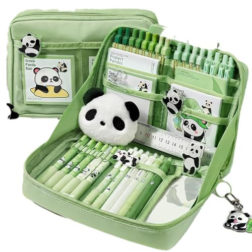 Schönes Schreibwaren-Set – ästhetisches Schreibwarenetui | Panda-Design mit Post-Its, Broschen, Anhänger und Federmäppchen für Studenten, Jugendliche, Kinder, Mädchen und Kindergarten von Genérico