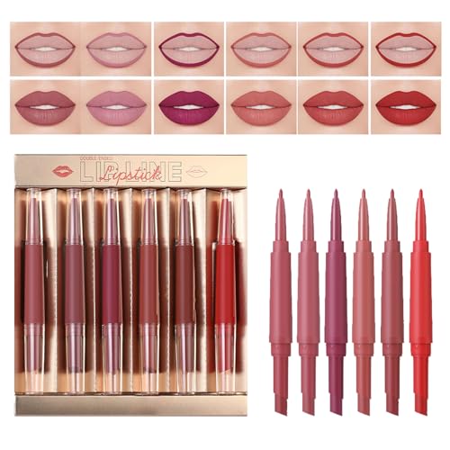 Set mit Lipliner und Lippenstift, 6-teiliges Set mit mattem Lipliner und Lippenstift für Frauen, Lipgloss, wasserfest, Geschenk von Genérico