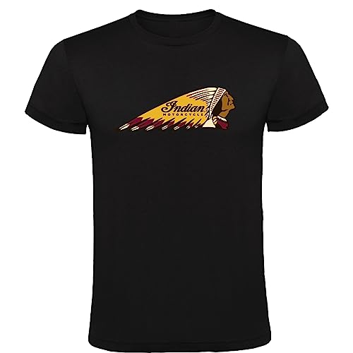 T-Shirt Indian Motorrad Logo Schwarz Herren 100% Baumwolle Größen S M L XL XXL Kurzarm T-Shirt, Schwarz , L von Genérico