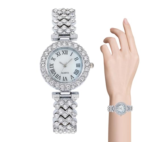 Uhren aus Roségold, analoges Handgelenkstück mit Strasssteinen, eleganter Timer für Damen, modisches Design, lässiger Business-Stil, elegante Apartment-Kleidung, silberfarben, Consulte la descripción von Genérico