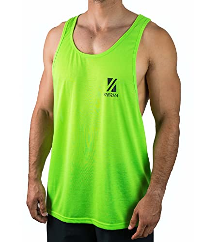 Vibrha Tanktop Herren Gym - Sport Tank top Herren Gym, Tanktops männer, muskelshirt, Herren-Tank-top, Men Tank top, t-Shirt ärmellos - Fluo Bodybuilding Fitness-Tanktops XS Grun von Vibrha