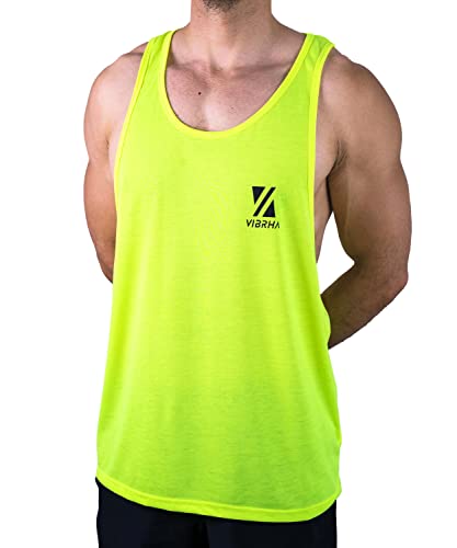 Vibrha Sport Tank Top Herren - Ärmellos Bodybuilding Gym Racerback Muskelshirt - Fluo Bodybuilding Fitness-Tanktops S Gelb von Vibrha