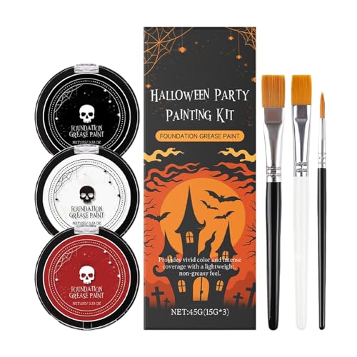 Weiße gotische Basis, Gesichts- und Körperfarbe in Schwarz und Rot, mit Pinseln, Make-up-Set für Halloween-Partys, Kostüme von Genérico