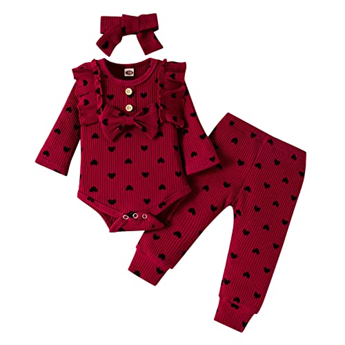 2024 AI - Baby Mädchen zweiteiliger Anzug Herz bedruckt gerippt Strampler Oberteile + Hose Stirnband Outfits Kleidung 3-teilig Kostüm Mädchen Set Hose weiß, Burgunderrot, 0-3 Monate 2024 AI - Baby Mädchen zweiteiliger Anzug Herz bedruckt gerippt Strampler Oberteile + Hose Stirnband Outfits Kleidung 3-teilig Kostüm Mädchen Set Hose weiß, Burgunderrot, 0-3 Monate von Générique