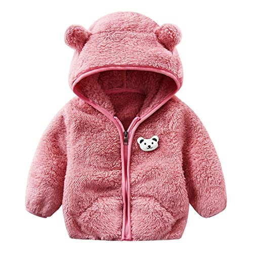 2024 AI - Neugeborene Baby Mädchen Jungen Jacke Bär Ohren Oberbekleidung mit Kapuze Reißverschluss Warm Fleece Wintermantel Rollpullover Jungen, Rosa, 6-12 Monate von Générique