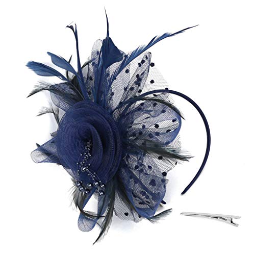 2024 - Haarband YP Bridal Headpiece Pearl Great Party Flapper Haarband Seide kariert Rot (Marineblau, One Size) von Générique