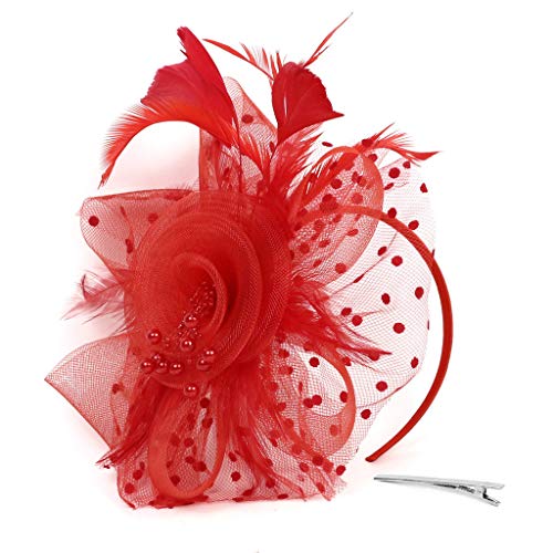 2024 - Haarband YP Bridal Headpiece Pearl Great Party Flapper Haarband Seide kariert Rot (Rot, One Size) von Générique
