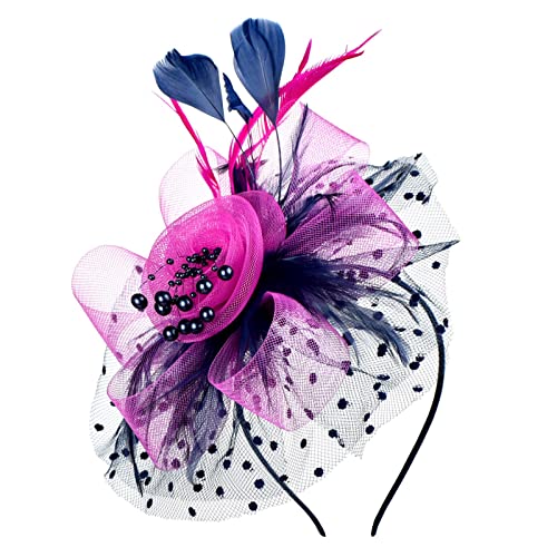 2024 New – Hut für Damen, Hochzeit, Blume, Cocktail, Netz, Federn, Haarspange, Party, Haarband Blau (Marineblau, One Size) von Générique
