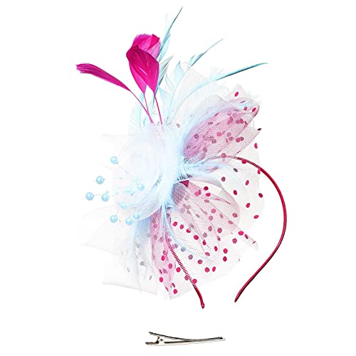 2024 New – Hut für Damen, Hochzeit, Blume, Cocktail, Netz, Federn, Haarspange, Tea Party, Haarband Blau (Sky Blue, One Size) von Générique