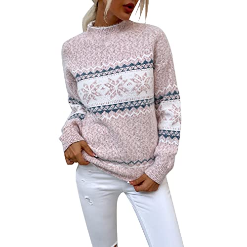 2024 – Weihnachts-Schneeflocken-Pullover für Frauen, Rollkragen, Strickpullover, Urlaub, Vintage, lange verschwommene Jacken für Frauen, Rosa, XL von Générique