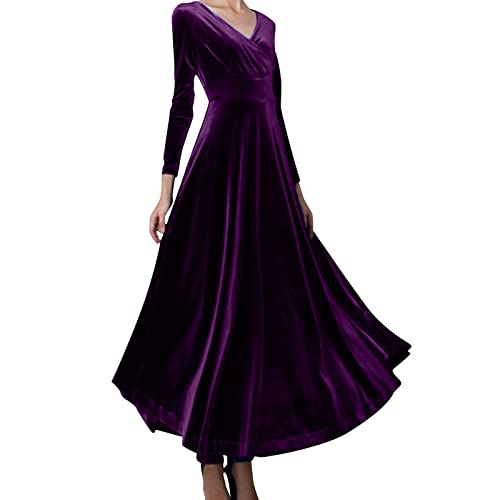 2024A Damen Samtkleid, langärmlig, V-Ausschnitt, Minirock, figurbetont, große Größe, violett, Large von Générique