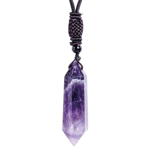 Amethyst Halskette für Männer – eleganter Edelsteinhalskette, violetter Stein Medaillon Unisex | Karabinerverschluss mit polierter Perlenstränge, Alternative zu Armband Absicht von Schmuck von Générique