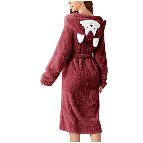 Bademantel aus Fleece, für Damen, Morgenmantel, mit Reißverschluss, weich, Langarm, mit Taschen, langer Bademantel, Burgunderrot, 36 Bademantel aus Fleece, für Damen, Morgenmantel, mit Reißverschluss, weich, Langarm, mit Taschen, langer Bademantel, Burgunderrot, 36 von Générique
