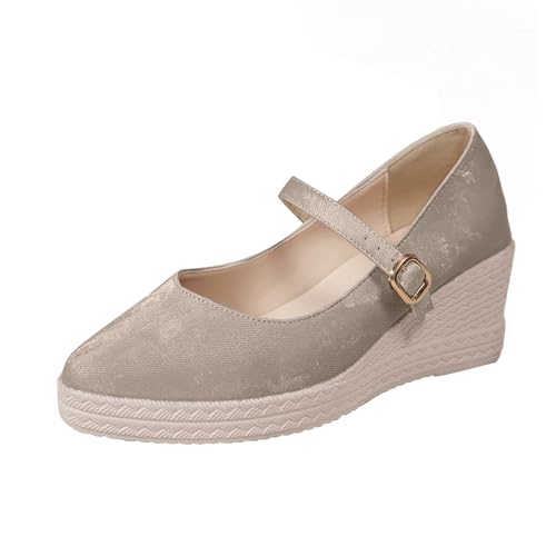 Ballerinas für Damen, Keilabsatz, elegant, Ballettschuhe, ohne Schnürsenkel, runde Spitze, Schnalle, rutschfest, Damenschuhe, Knöchelriemen, flache Mokassins, beige, 39 EU Ballerinas für Damen, Keilabsatz, elegant, Ballettschuhe, ohne Schnürsenkel, runde Spitze, Schnalle, rutschfest, Damenschuhe, Knöchelriemen, flache Mokassins, beige, 39 EU von Générique