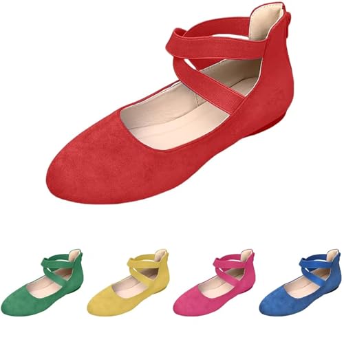 Ballerinas für Damen, kleiner Absatz – Damenschuhe, Sommer, schick, Graceful Shoe, Sandalen, modisch, lässig, Espadrilles, Slip On Shoe, bequeme Schuhe, leichte Espadrilles, rot, 38 EU von Générique