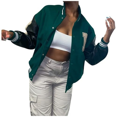 Baseballjacke College Jacket Damen Vintage Mantel Y2K Bomberjacke Paarjacke Unisex Uni Hip Hop Jacke Trainingsanzug mit Knöpfen bedruckt College Streetwear, grün, 38 von Générique