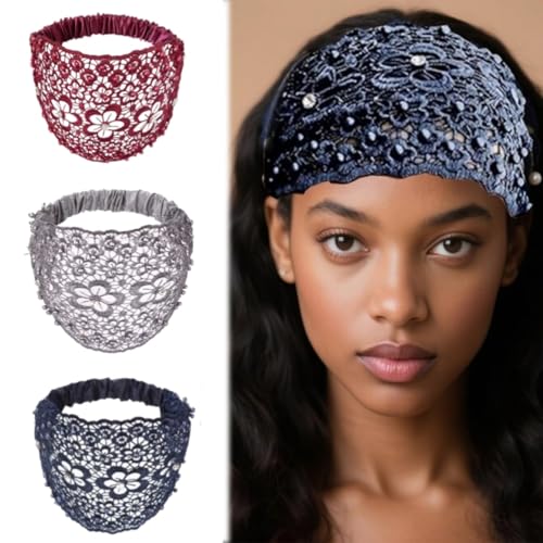 Boho-Spitzen-Haarband, Perlen-Haarband, luxuriöses Haar-Zubehör mit floraler Spitzenbordüre, ideal für Urlaub und Alltag (Stil F, Einheitsgröße) von Générique