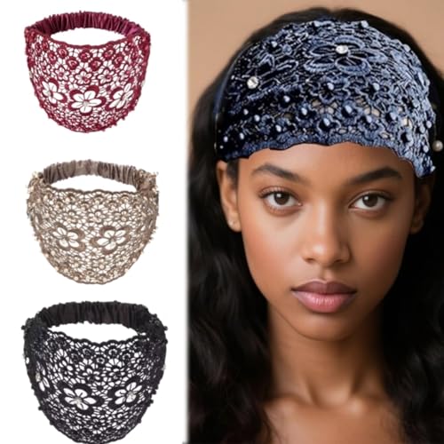 Boho-Spitzen-Haarband mit Perlen, luxuriöses Haar-Accessoire mit floralem Spitzenbesatz, ideal für Urlaub und Alltag (Stil H, Einheitsgröße) von Générique
