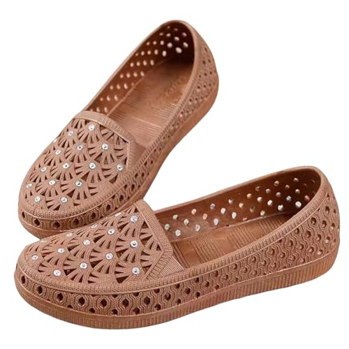 Bootsschuhe für Damen – flache Sandalen für Damen, Espadrilles, atmungsaktiv, leicht, Freizeitschuhe, perforiert, Espadrilles, Slip-On-Slip, Sommerschuhe, Hausschuhe, Sandalen, coffee, 36 EU von Générique