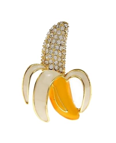 Brosche Schmuck Obst Banane Stahl vergoldet Strass weiß, 4 x 3 cm, Edelstahl von Générique