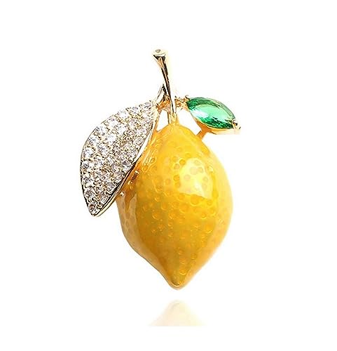 Brosche Schmuck Obst Zitrone gelb Blatt Strass Kristall Stahl, 4 x 3 cm, Edelstahl von Générique