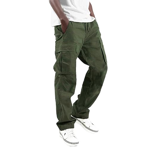 Cargohose Herren Cargohose aus Baumwolle Arbeitshose Casual Große Größe Elastische Hose mit mehreren Taschen – Jogginghose für Herren, Armee grün, XL von Générique