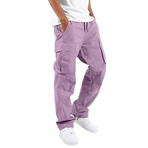 Cargohose für Herren, elastisch, Chino, Kampfhose, Outdoor, Arbeitshose, Casual, Militär, Baggy, Jogger mit mehreren Taschen, Jogginghose, violett, XXL von Générique