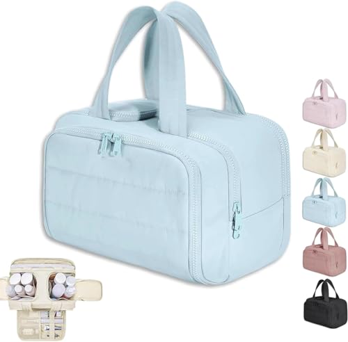 Convely Toiletry Bag, Travel Cosmetic Bag, Large Capacity Wide Open Travel Cosmetic Bag, Waterproof Portable Pouch Open Flat Toiletry Bags for Women with Divider and Handle, Blau - Sky Blue, Moden von Générique