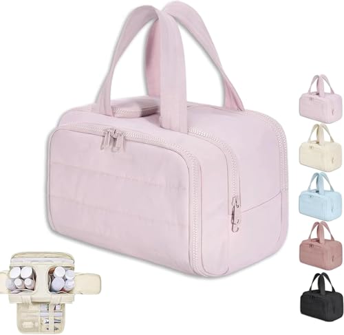 Convely Toiletry Bag, Travel Cosmetic Bag, Large Capacity Wide Open Travel Cosmetic Bag, Waterproof Portable Pouch Open Flat Toiletry Bags for Women with Divider and Handle, Pink, Moden von Générique