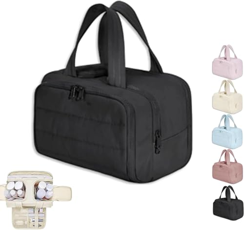 Convely Toiletry Bag, Travel Cosmetic Bag, Large Capacity Wide Open Travel Cosmetic Bag, Waterproof Portable Pouch Open Flat Toiletry Bags for Women with Divider and Handle, Schwarz , Moden von Générique