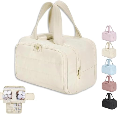 Convely Toiletry Bag, Travel Cosmetic Bag, Large Capacity Wide Open Travel Cosmetic Bag, Waterproof Portable Pouch Open Flat Toiletry Bags for Women with Divider and Handle, beige, Moden von Générique