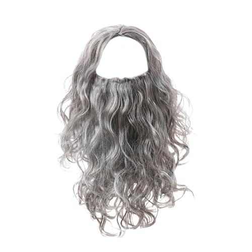 Cosplay-Perückenkappen – lang, graue, lockige Cosplay-Perücke mit Beard Set, hitzebeständige Kunstfaser | Cosplay-Perücken-Zubehör mit verstellbarer Decke, ideal für Halloween-Partys von Générique