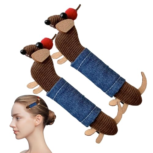 Dackel-Haarnadel, Dackel-Haarspange | Set mit 2 Hundekrallenclips, schöne seitliche Fransenklammer, niedliche Hundekrallenklammer, 10 cm, für Teenager-Frauen von Générique