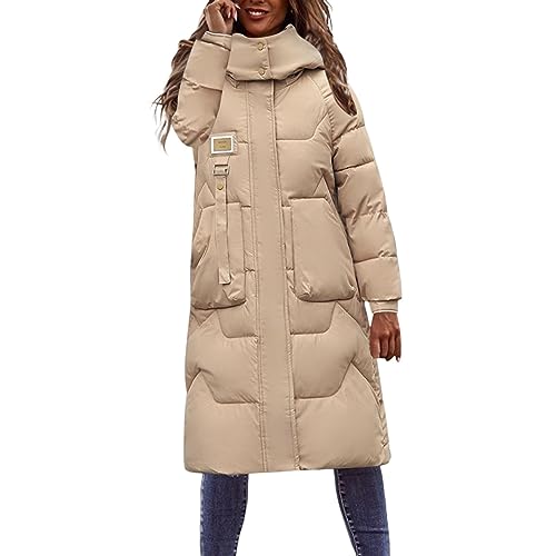 Damen-Daunenjacke, große Größe, Mantel, Damen, Parka, lang, Daunenjacke, Winter, mit Kapuze, warm, dick, Parka mit Kapuze, eleganter Mantel, kaki, 38 von Générique